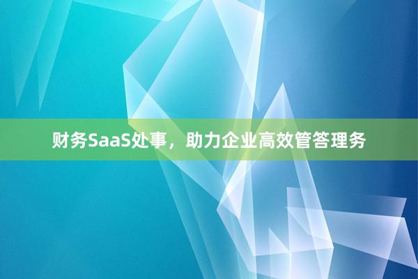 财务SaaS处事，助力企业高效管答理务
